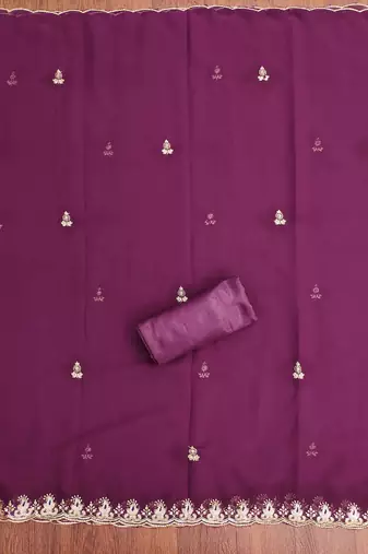 Purple embroidered georgette churidar dress-materials