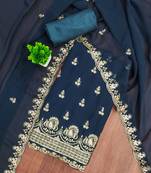 Royal-blue embroidered georgette semi stitched churidar dress-materials