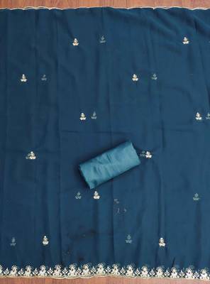 Royal-blue embroidered georgette churidar dress-materials 4