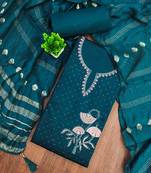 Blue embroidered cotton semi stitched churidar dress-materials