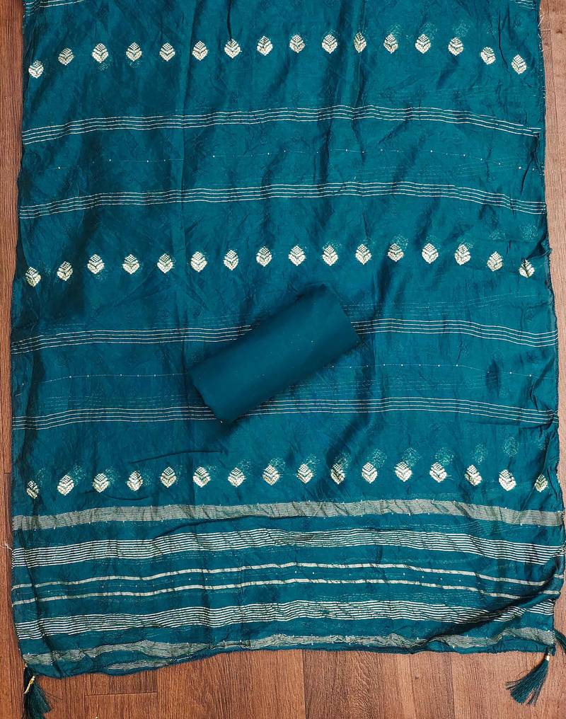 Blue embroidered cotton semi stitched churidar dress-materials