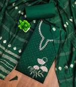 Green embroidered cotton semi stitched churidar dress-materials
