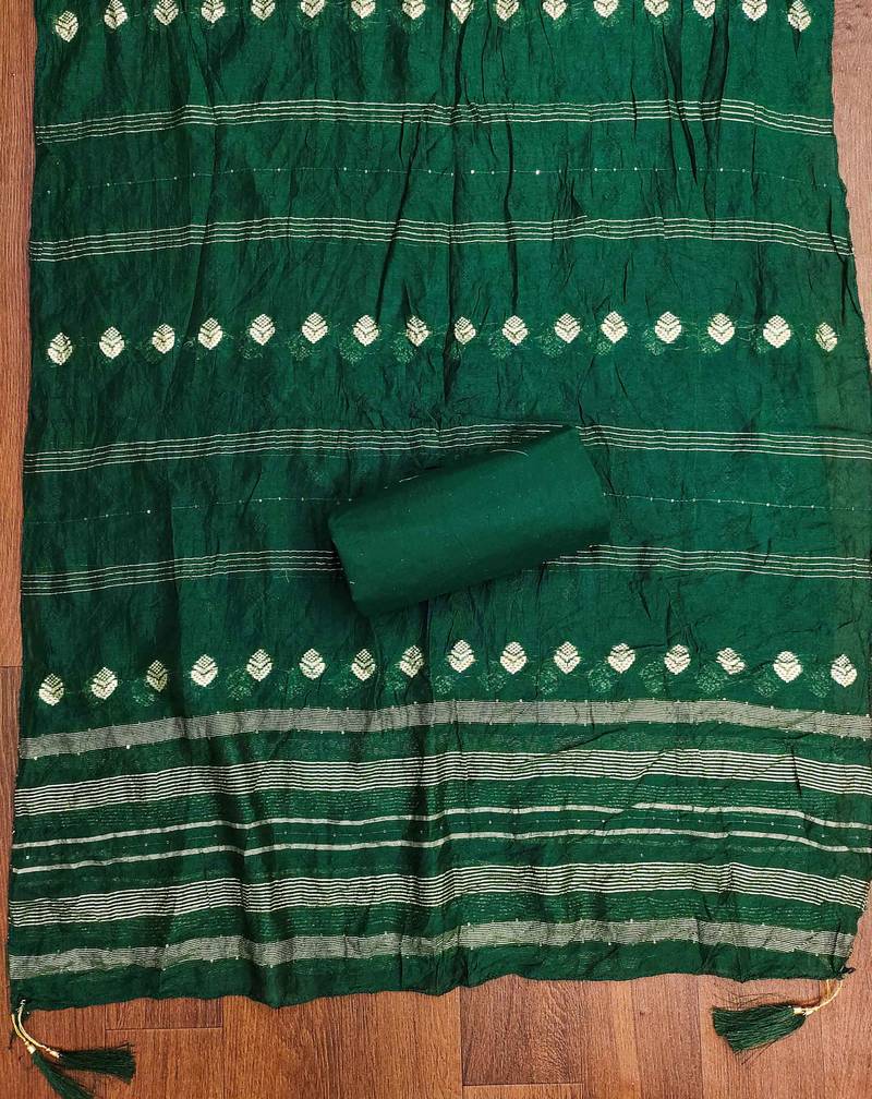 Green embroidered cotton semi stitched churidar dress-materials