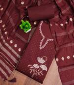 Maroon embroidered cotton semi stitched churidar dress-materials