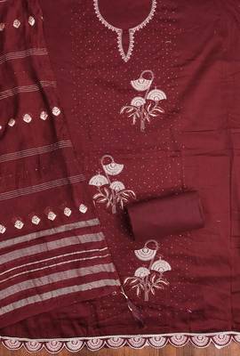 Maroon embroidered cotton churidar dress-materials 2