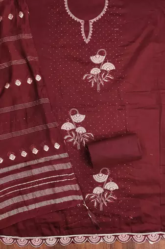 Maroon embroidered cotton churidar dress-materials