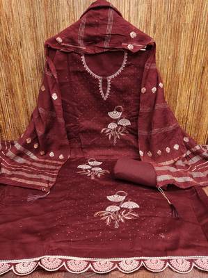 Maroon embroidered cotton churidar dress-materials 3
