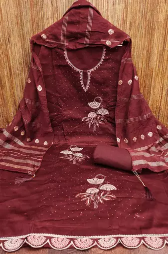 Maroon embroidered cotton churidar dress-materials