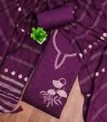 Purple embroidered cotton semi stitched churidar dress-materials