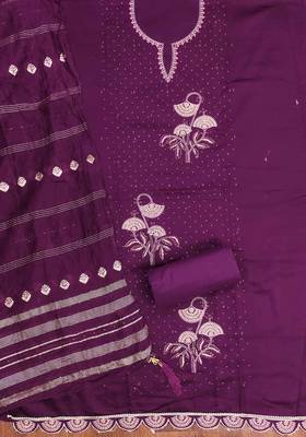 Purple embroidered cotton churidar dress-materials 2