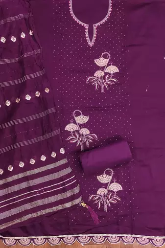 Purple embroidered cotton churidar dress-materials