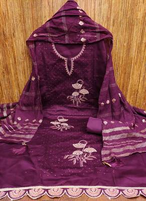 Purple embroidered cotton churidar dress-materials 3