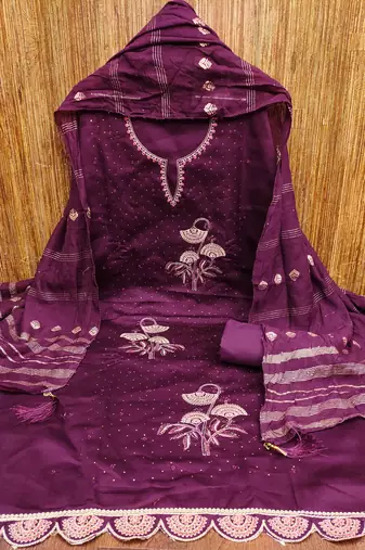 Purple embroidered cotton churidar dress-materials