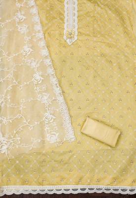 Beige printed silk blend churidar dress-materials 2