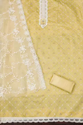 Beige printed silk blend churidar dress-materials