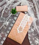 Peach printed silk blend semi stitched churidar dress-materials