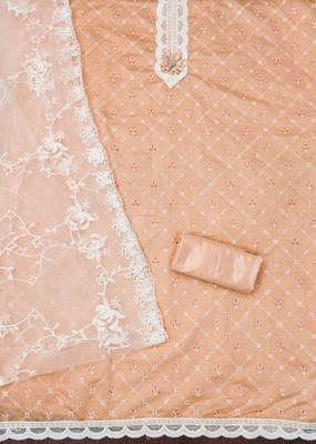 Peach printed silk blend churidar dress-materials 2