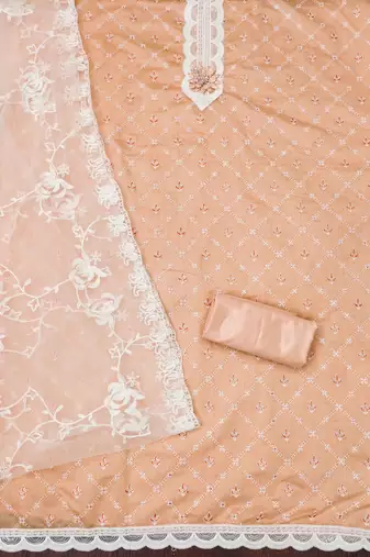 Peach printed silk blend churidar dress-materials