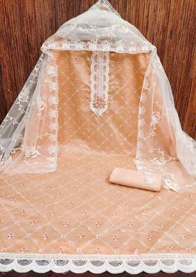 Peach printed silk blend churidar dress-materials 3