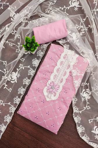 Pink printed silk blend semi stitched churidar dress-materials