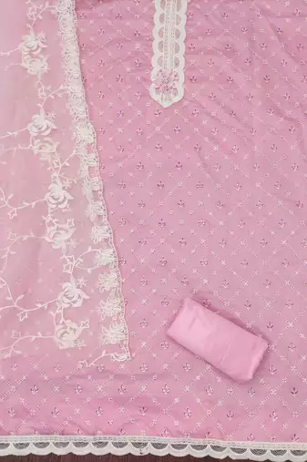 Pink printed silk blend churidar dress-materials