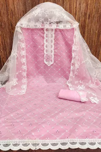 Pink printed silk blend churidar dress-materials