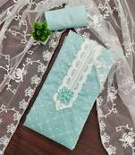 Sky-blue printed silk blend semi stitched churidar dress-materials
