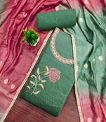 Green embroidered cotton semi stitched churidar dress-materials