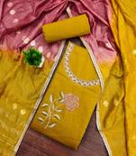 Mustard embroidered cotton semi stitched churidar dress-materials