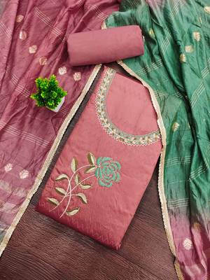 Orange embroidered cotton churidar dress-materials 1