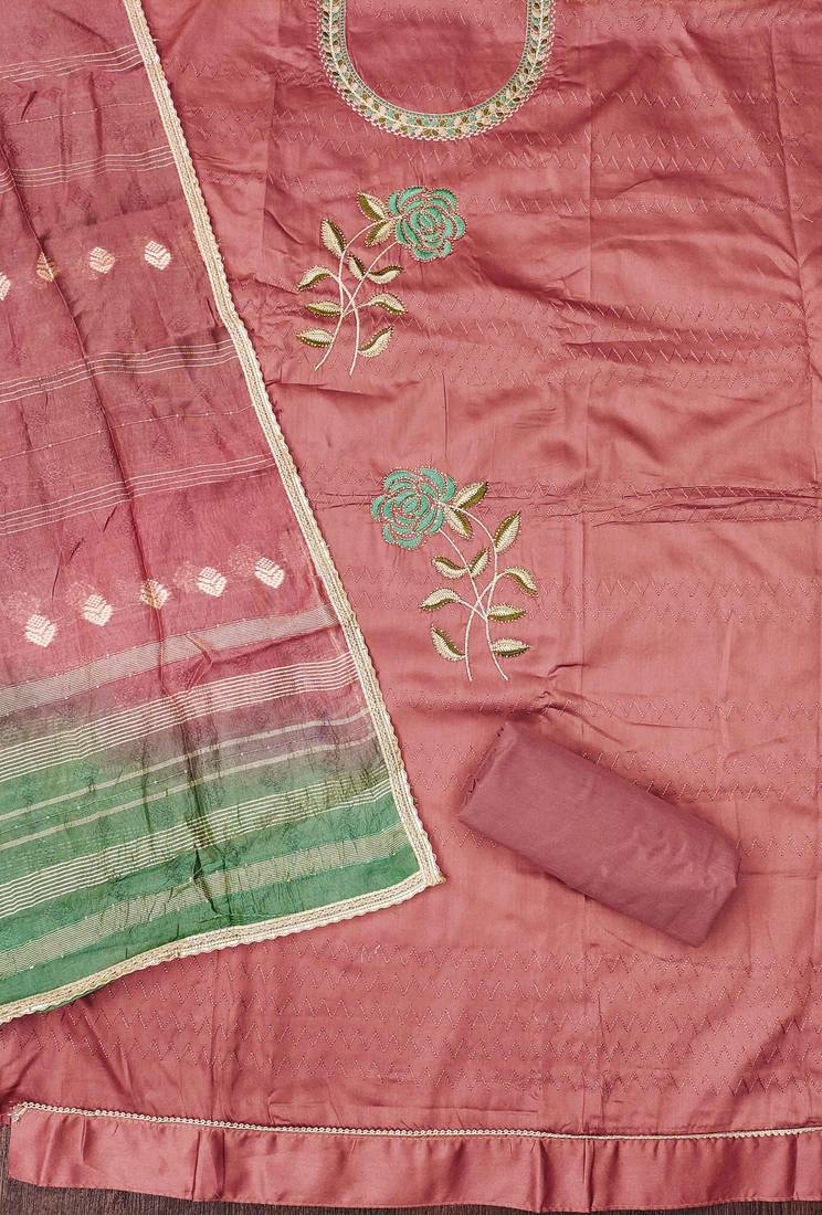 Orange embroidered cotton semi stitched churidar dress-materials