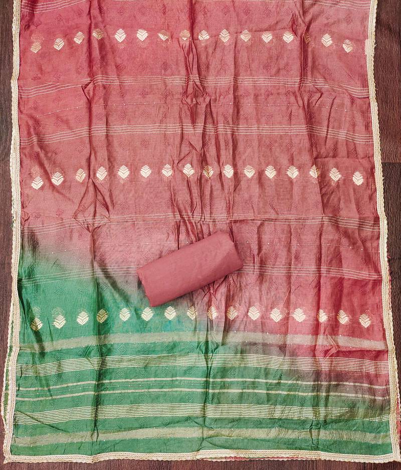 Orange embroidered cotton semi stitched churidar dress-materials