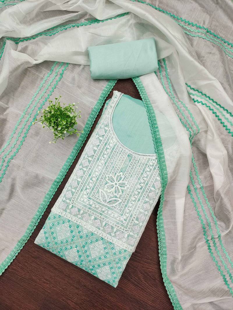 Multicolor sequins silk blend semi stitched churidar dress-materials