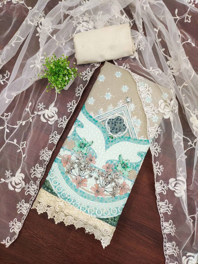 Multicolor sequins georgette semi stitched churidar dress-materials