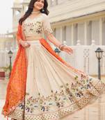 majestic off white sequnis silk lehenga set choli with dupatta with orange dupatta