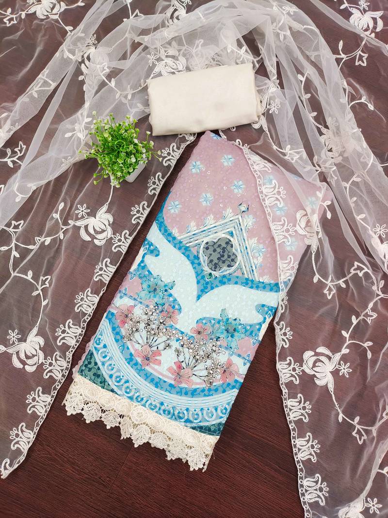 Multicolor sequins georgette semi stitched churidar dress-materials