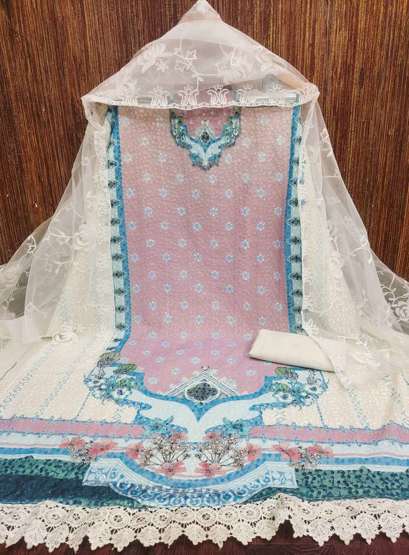 Multicolor sequins georgette semi stitched churidar dress-materials