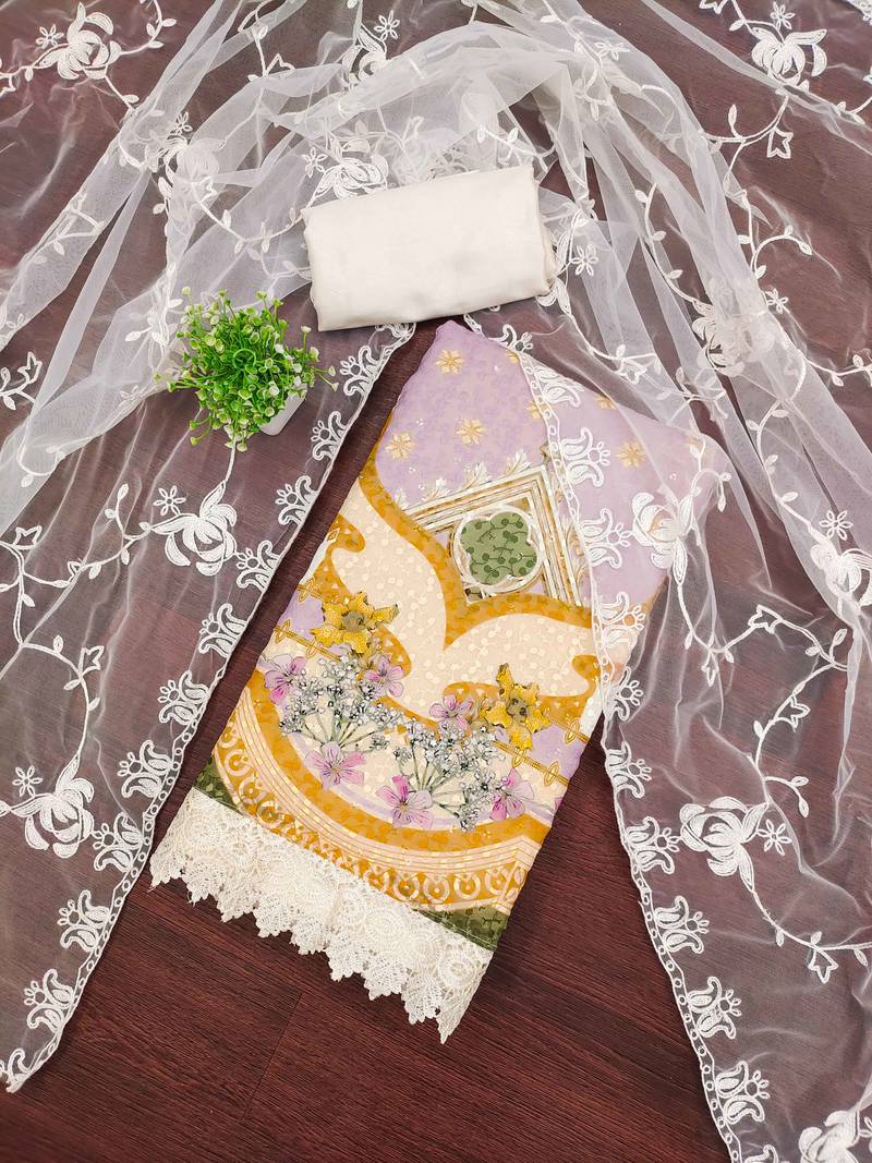 Multicolor sequins georgette semi stitched churidar dress-materials