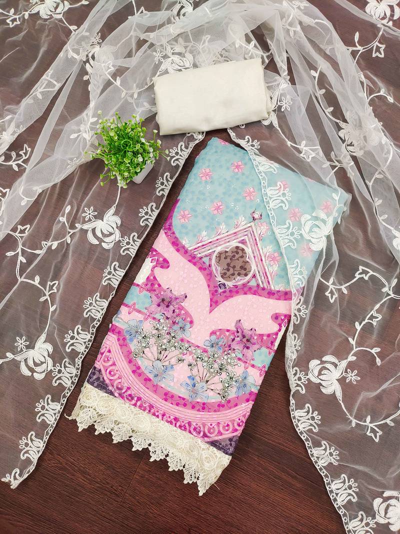 Multicolor sequins georgette semi stitched churidar dress-materials