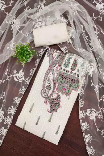 Multicolor sequins georgette semi stitched churidar dress-materials