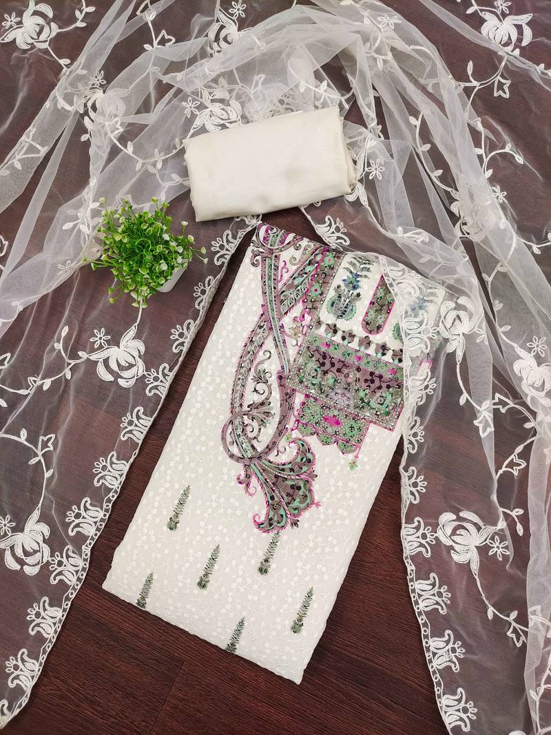 Multicolor sequins georgette semi stitched churidar dress-materials