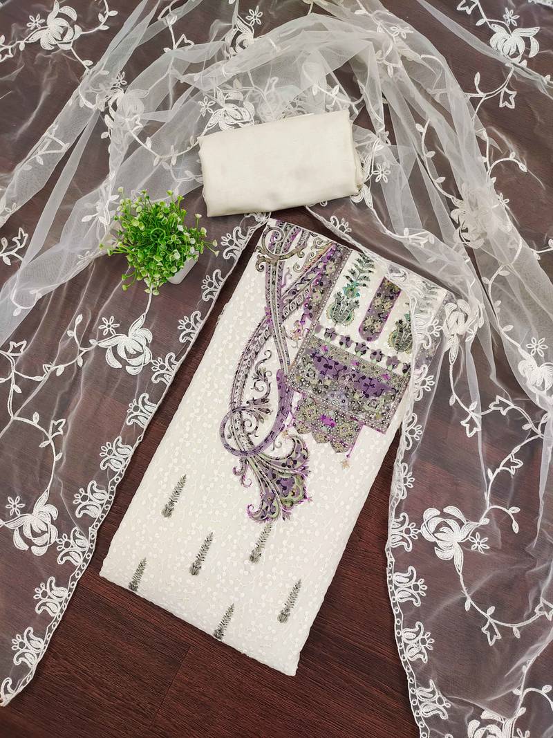 Multicolor sequins georgette semi stitched churidar dress-materials