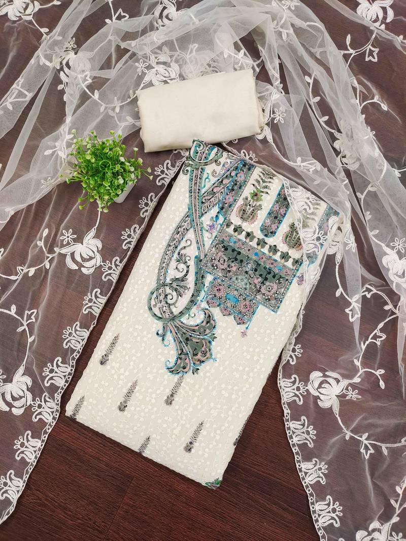 Multicolor sequins georgette semi stitched churidar dress-materials