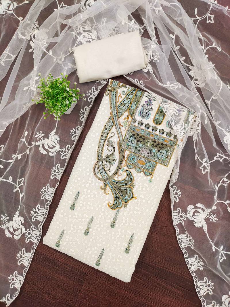 Multicolor sequins georgette semi stitched churidar dress-materials