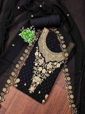 Black embroidered georgette churidar dress-materials 1