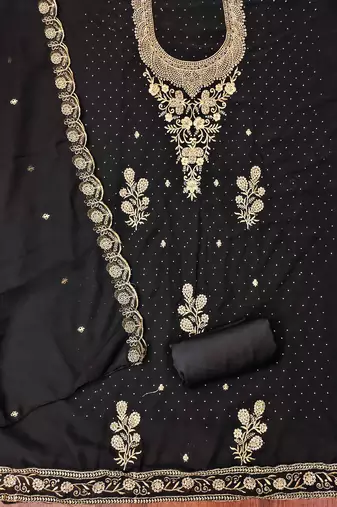Black embroidered georgette churidar dress-materials