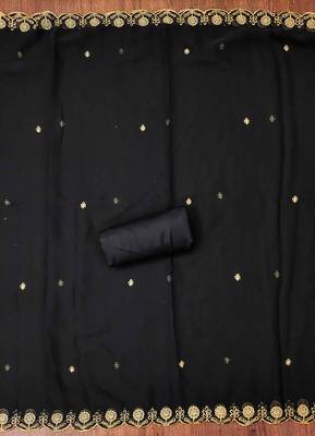 Black embroidered georgette churidar dress-materials 4