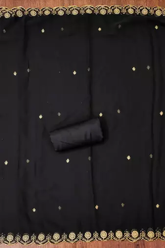 Black embroidered georgette churidar dress-materials