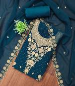 Blue embroidered georgette semi stitched churidar dress-materials