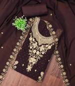 Brown embroidered georgette semi stitched churidar dress-materials